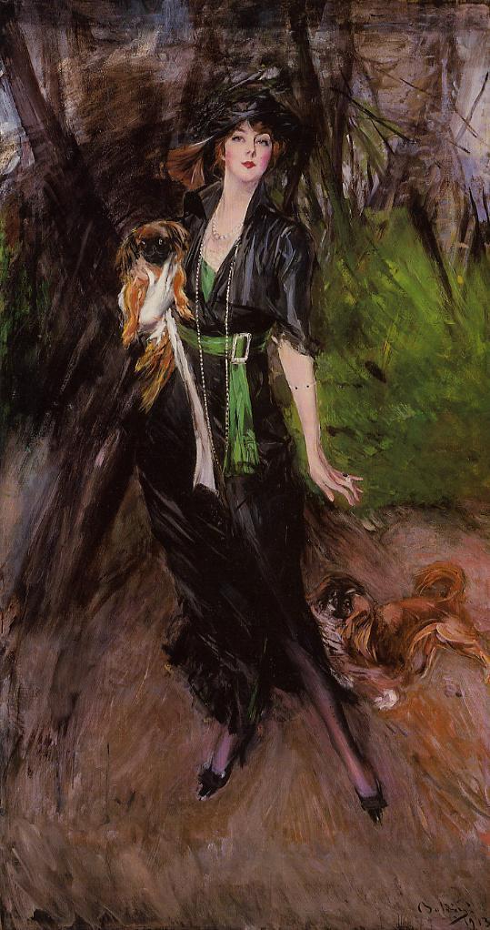 Portrait of a Lady, Lina Bilitis, with Two Pekinese, by Giovanni Boldini